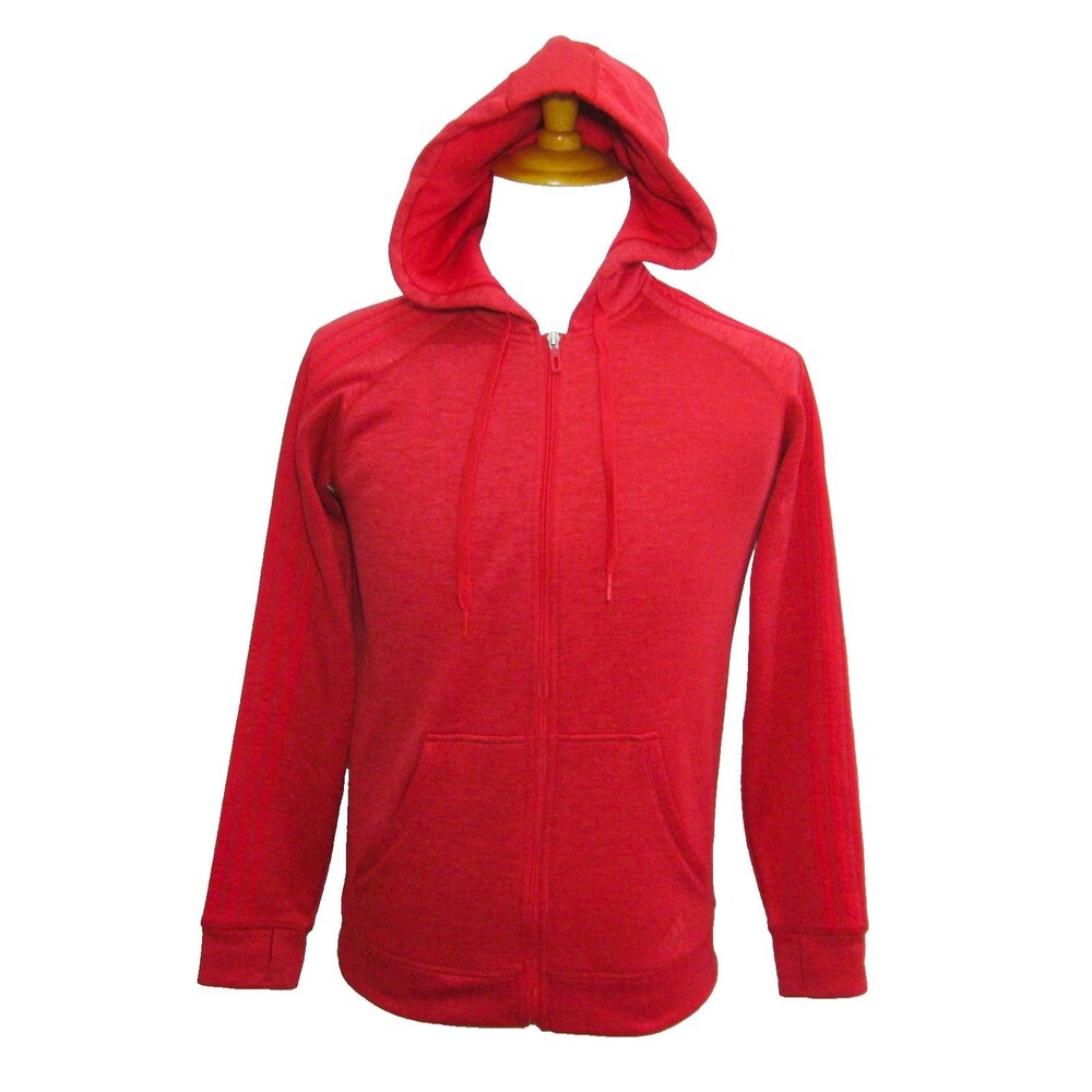 Adidas Hoodie Men's Size Small Red Full Zip Athletic Hooded Logo Sweatshirt - Picture 1 of 4